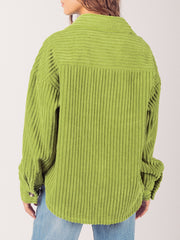 Button Up Long Sleeve Corduroy Jacket - Trendsi