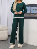 Contrast Trim Round Neck Top and Pants Sweater Set - Trendsi