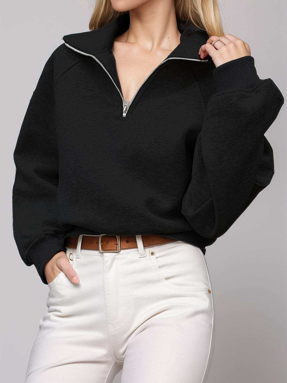 Half Zip Long Sleeve Sweatshirt - Trendsi - Flyclothing LLC