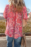 Floral Print Ruffled Puff Short Sleeve Blouse - Trendsi