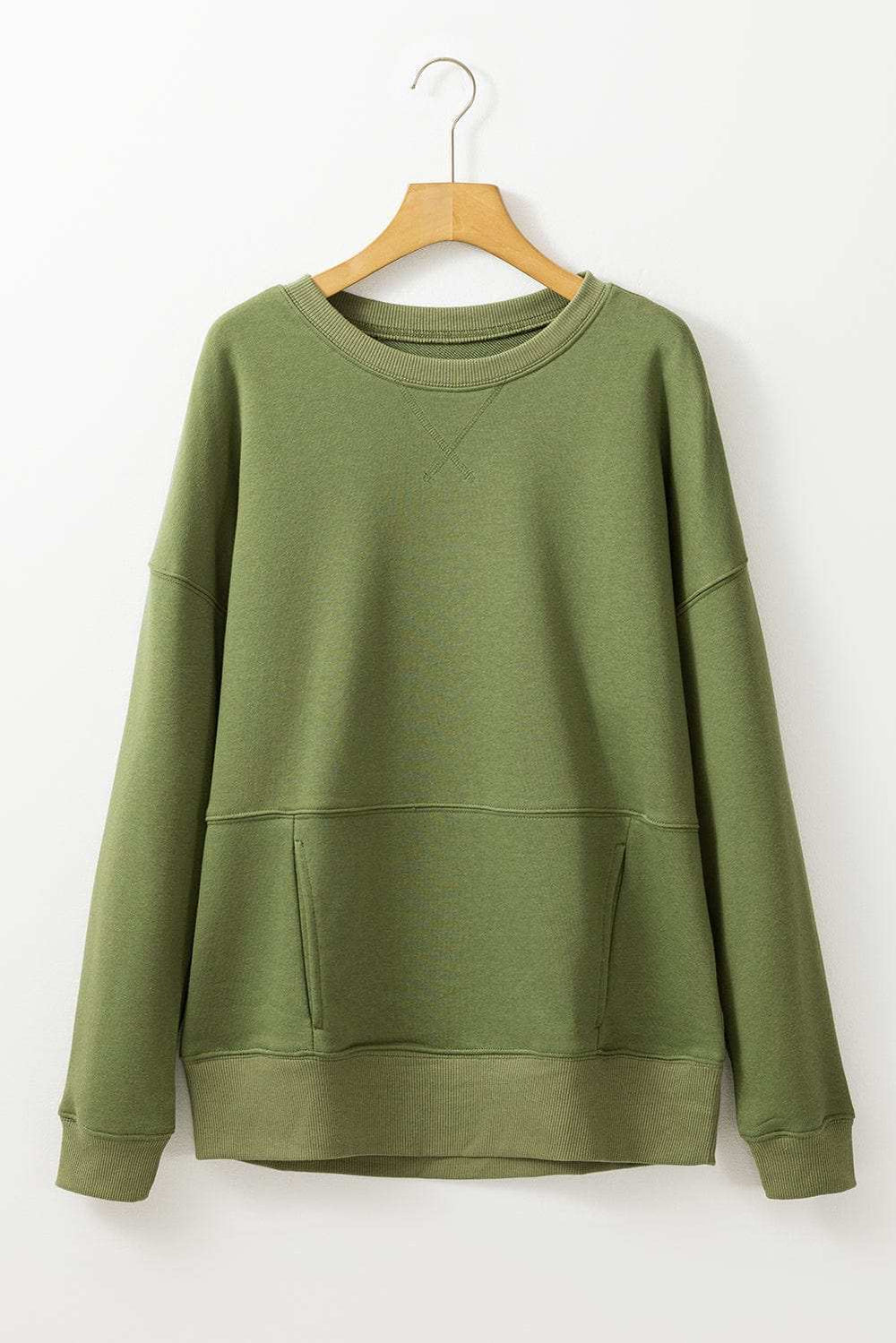 Solid Color Round Neck Long Sleeve Sweatshirt - Trendsi - Flyclothing LLC