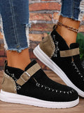 Contrast Round Toe Buckle Sneakers - Trendsi