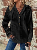 Full Size Texture Button Detail Drawstring Long Sleeve Hoodie - Trendsi - Flyclothing LLC