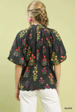 Umgee Floral Print Puff Sleeve Scallop Hem Blouse - Trendsi - Flyclothing LLC