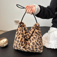 Leopard Furry Shoulder Bag - Trendsi