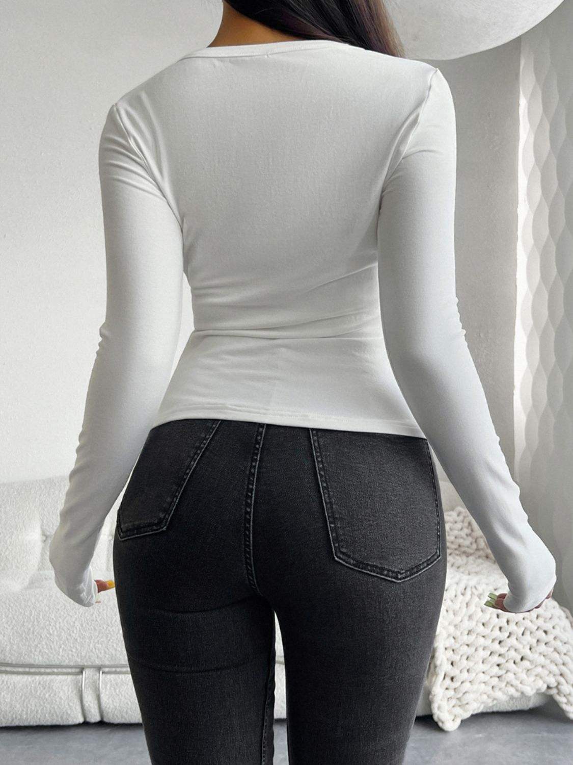 Devine Quarter Button Long Sleeve T-Shirt - Trendsi - Flyclothing LLC