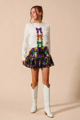 SO ME Mardi Gras Checker Sequins Mini Skirt - Trendsi - Flyclothing LLC