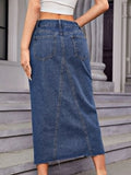 Slit Midi Denim Skirt with Pockets - Trendsi