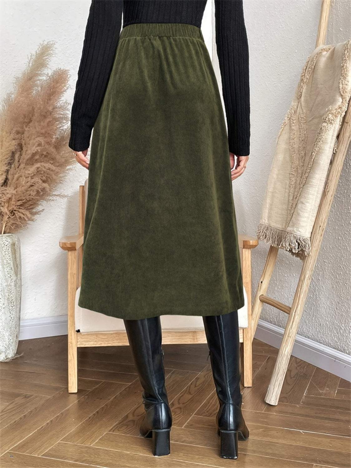 Pocketed Back Elastic Waist Skirt - Trendsi - Flyclothing LLC