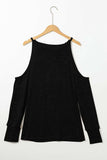 Round Neck Cold Shoulder Long Sleeve Top - Trendsi - Flyclothing LLC