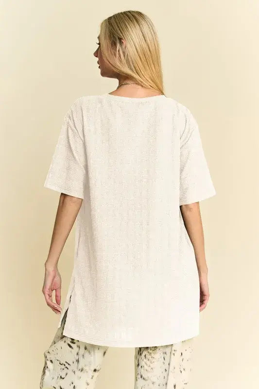 Davi & Dani Short Sleeve Side Slit T-Shirt with Pockets - Trendsi - Flyclothing LLC