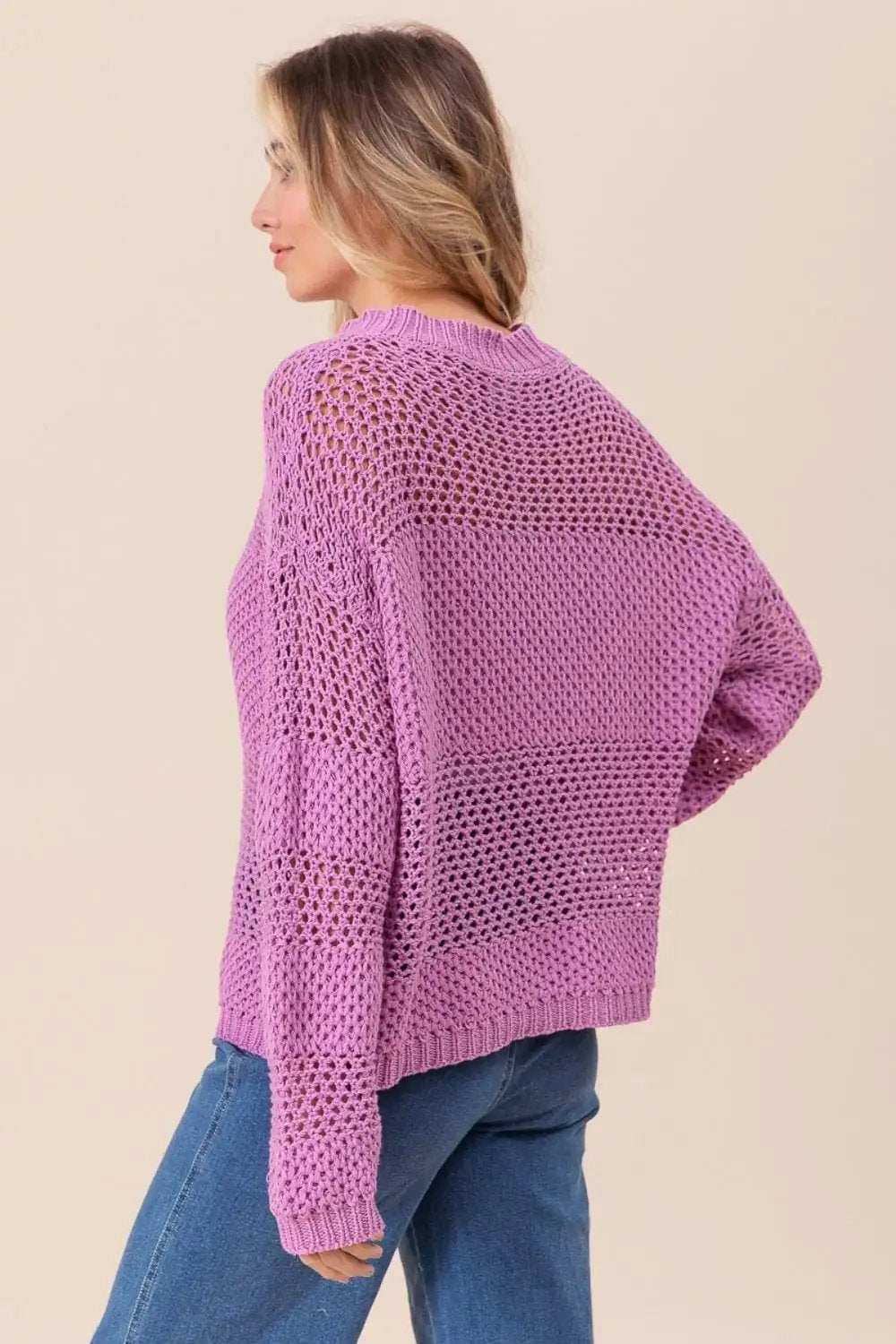 BiBi Openwork Long Sleeve Knit Top - Trendsi - Flyclothing LLC