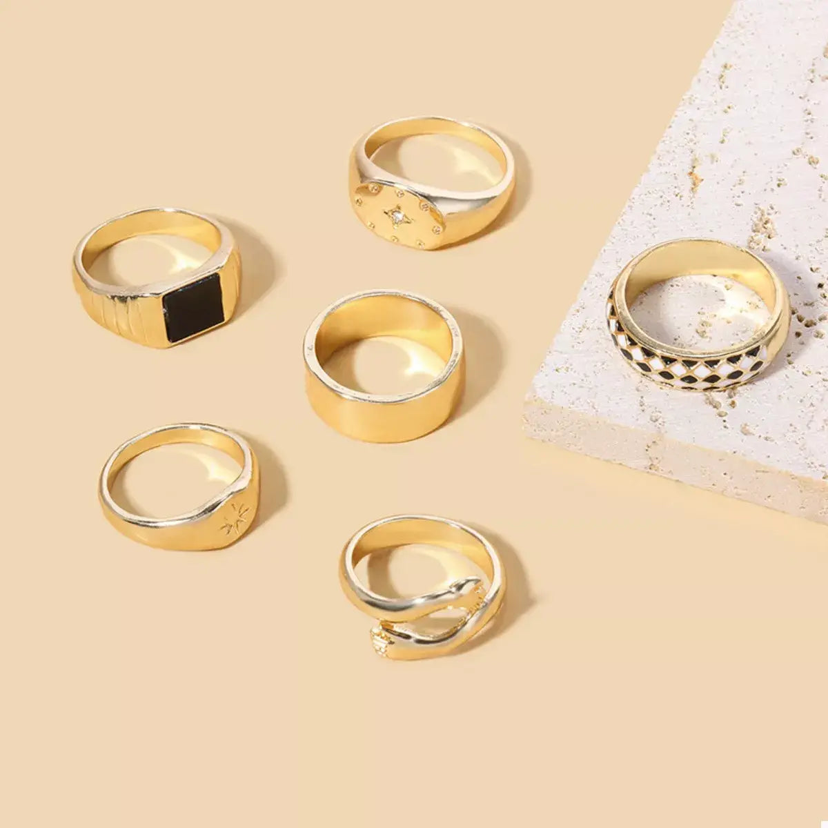 6 Piece 18K Gold-Plated Ring - Trendsi - Flyclothing LLC