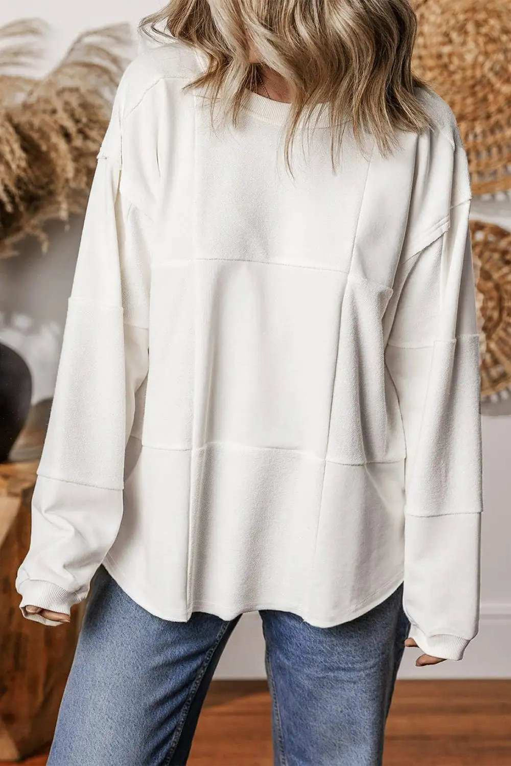 Round Neck Long Sleeve Sweatshirt - Trendsi - Flyclothing LLC