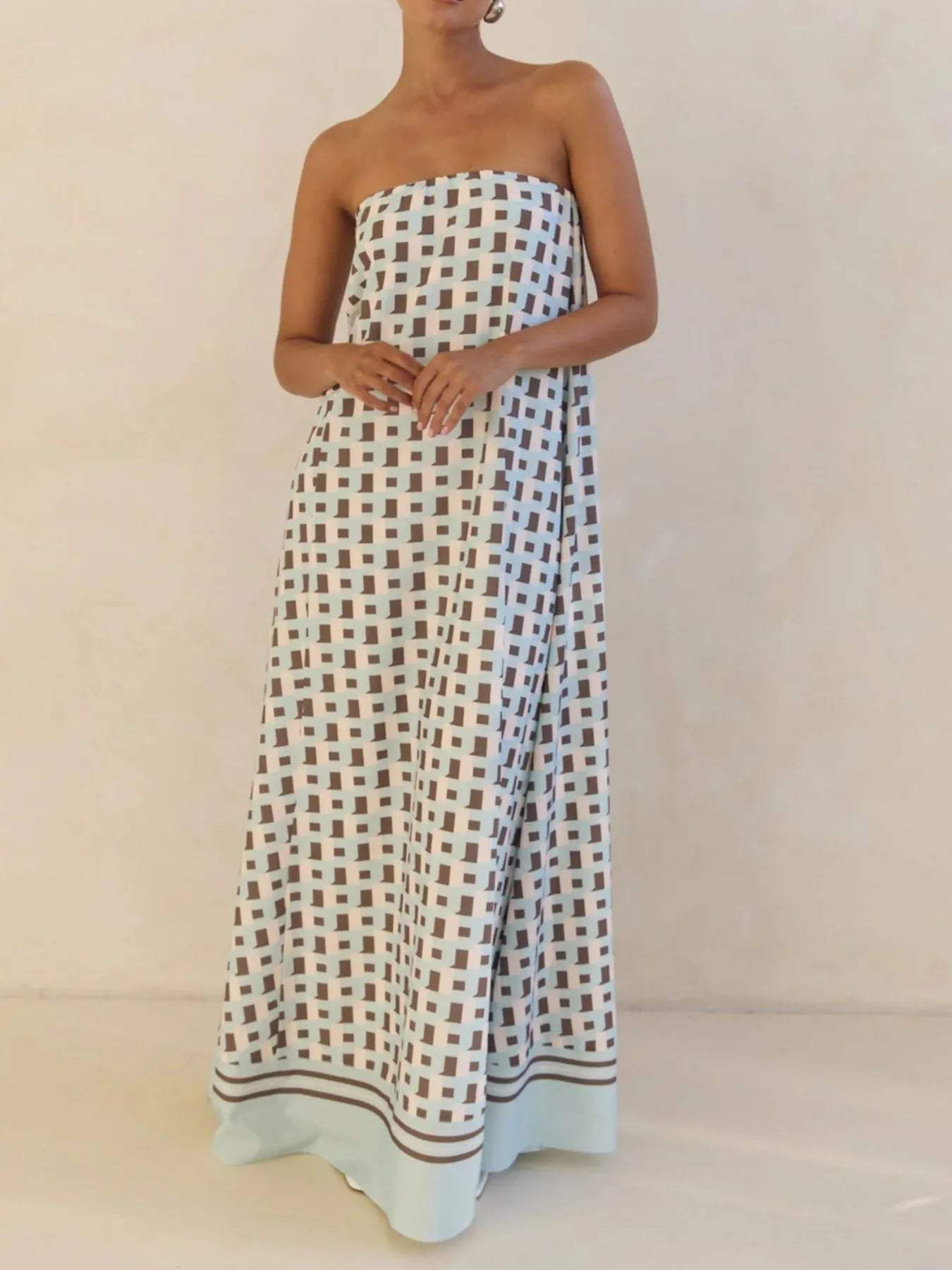Smocked Printed Tube Maxi Dress - Trendsi - Flyclothing LLC
