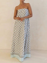 Smocked Printed Tube Maxi Dress - Trendsi - Flyclothing LLC
