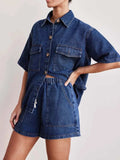 Button Up Short Sleeve Top and Shorts Denim Set - Trendsi - Flyclothing LLC