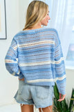 First Love Striped Long Sleeve Openwork Knit Top - Trendsi