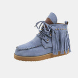 Fringe Studded Round Toe Canvas Boots - Trendsi - Flyclothing LLC