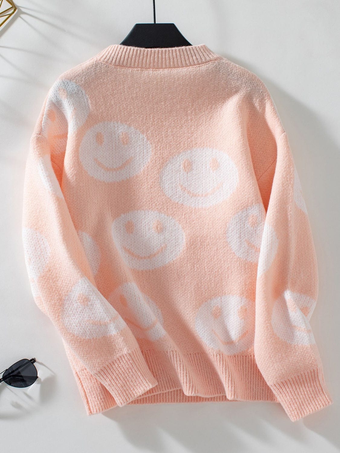 Smile Pattern Round Neck Long Sleeve Sweater - Trendsi
