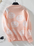 Smile Pattern Round Neck Long Sleeve Sweater - Trendsi