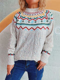 Cable-Knit Mock Neck Long Sleeve Sweater - Trendsi - Flyclothing LLC