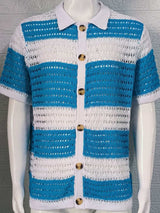 Men's Button Down Collared Neck Contrast Openwork Shirt - Trendsi - Flyclothing LLC