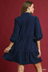 Umgee Tiered Corduroy Mini Dress with Balloon Sleeves - Trendsi - Flyclothing LLC