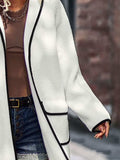 Full Size Contrast Trim Long Sleeve Coat with Pockets - Trendsi - Flyclothing LLC
