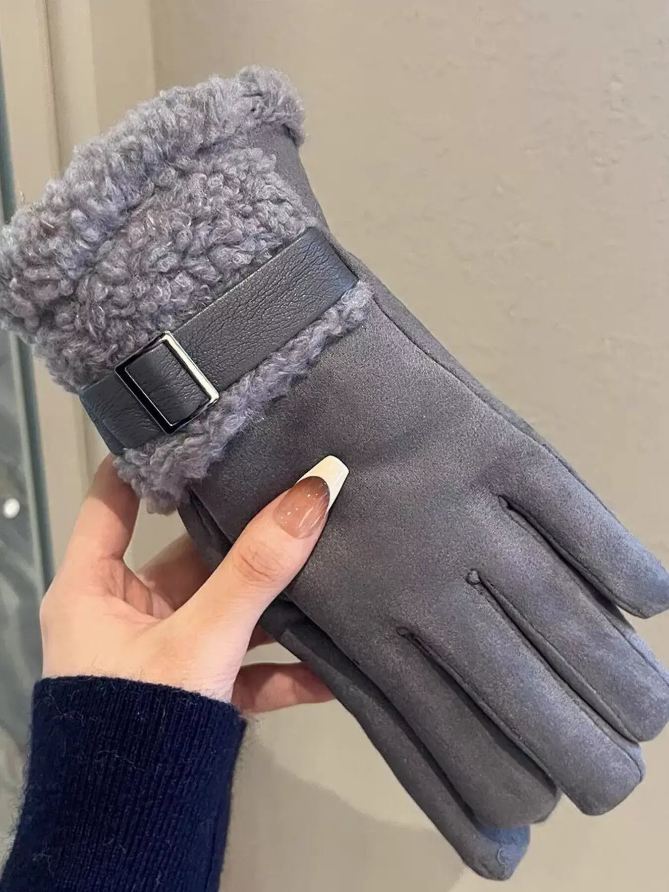 Suede Gloves with Fur Cuff - Trendsi - Flyclothing LLC