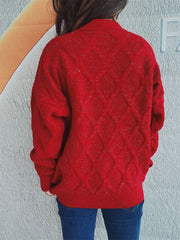 Diamond Round Neck Long Sleeve Sweater - Trendsi