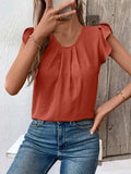 Ruched Round Neck Cap Sleeve Blouse - Trendsi - Flyclothing LLC