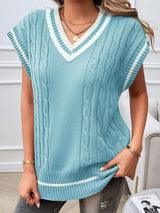 Cable-Knit V-Neck Sweater Vest - Trendsi - Flyclothing LLC
