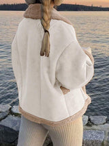 Fuzzy Collared Neck Long Sleeve Jacket - Trendsi - Flyclothing LLC