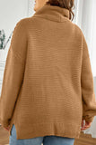 Side Slit Turtleneck Long Sleeve Sweater - Trendsi - Flyclothing LLC