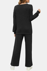 Round Neck Long Sleeve Top and Pants Set - Trendsi
