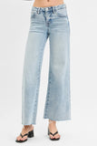 RISEN Full Size Tummy Control Low Rise Wide Leg Raw Cut Hem Jeans Plus Size - Trendsi