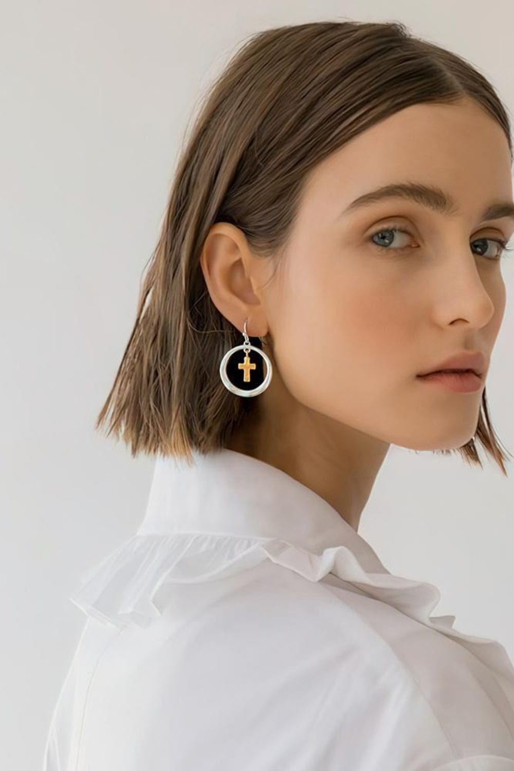 Brass Contrast Cross Dangle Earrings - Trendsi