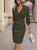 Double-Breasted Lapel Collar Long Sleeve Dress - Trendsi - Flyclothing LLC