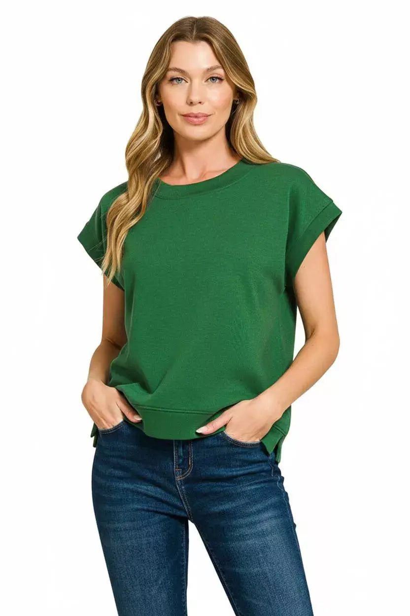 Zenana Scuba Short Sleeve Sweatshirts - Trendsi - Flyclothing LLC