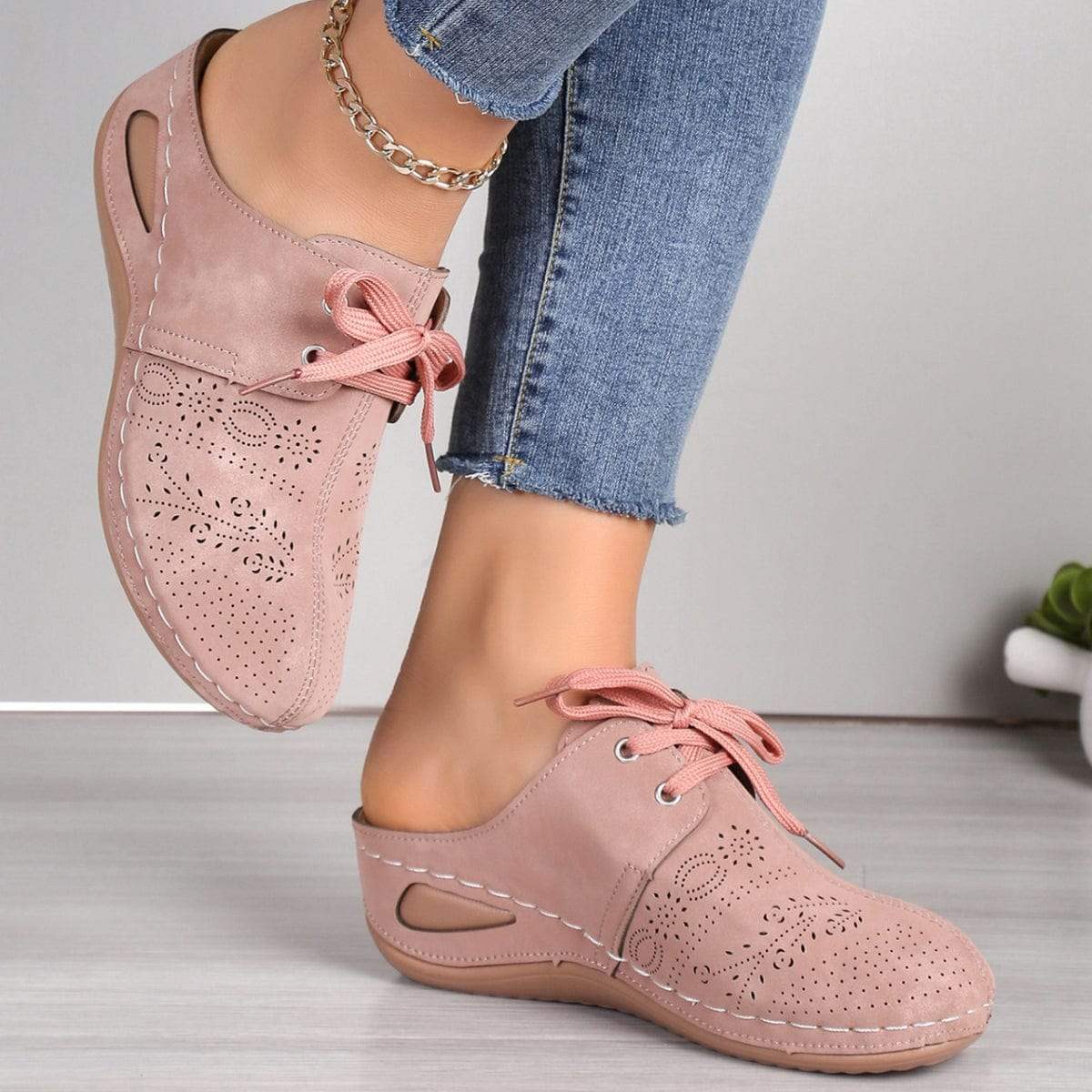 Lace-Up Round Toe Wedge Sandals - Trendsi - Flyclothing LLC