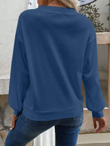 Casual V-Neck Waffle Long Sleeve Top - Trendsi - Flyclothing LLC