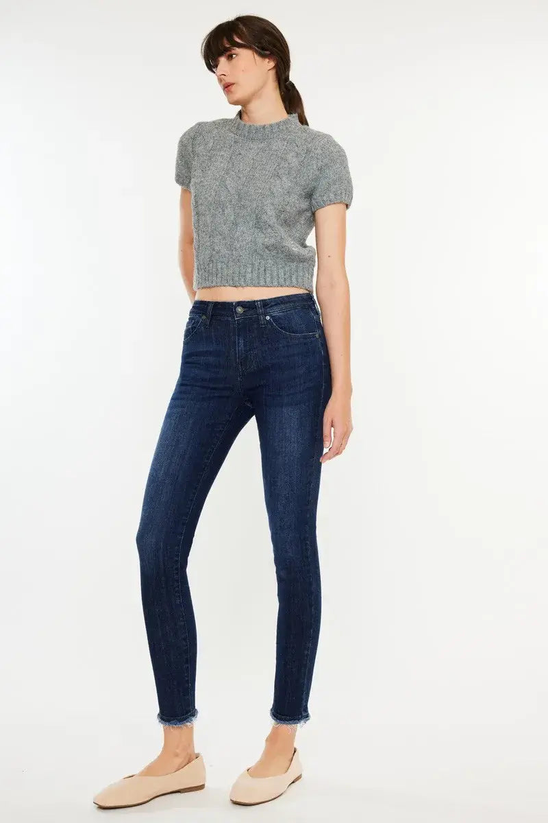 Kancan High-Rise Slim Fit Raw Hem Ankle Jeans - Trendsi - Flyclothing LLC
