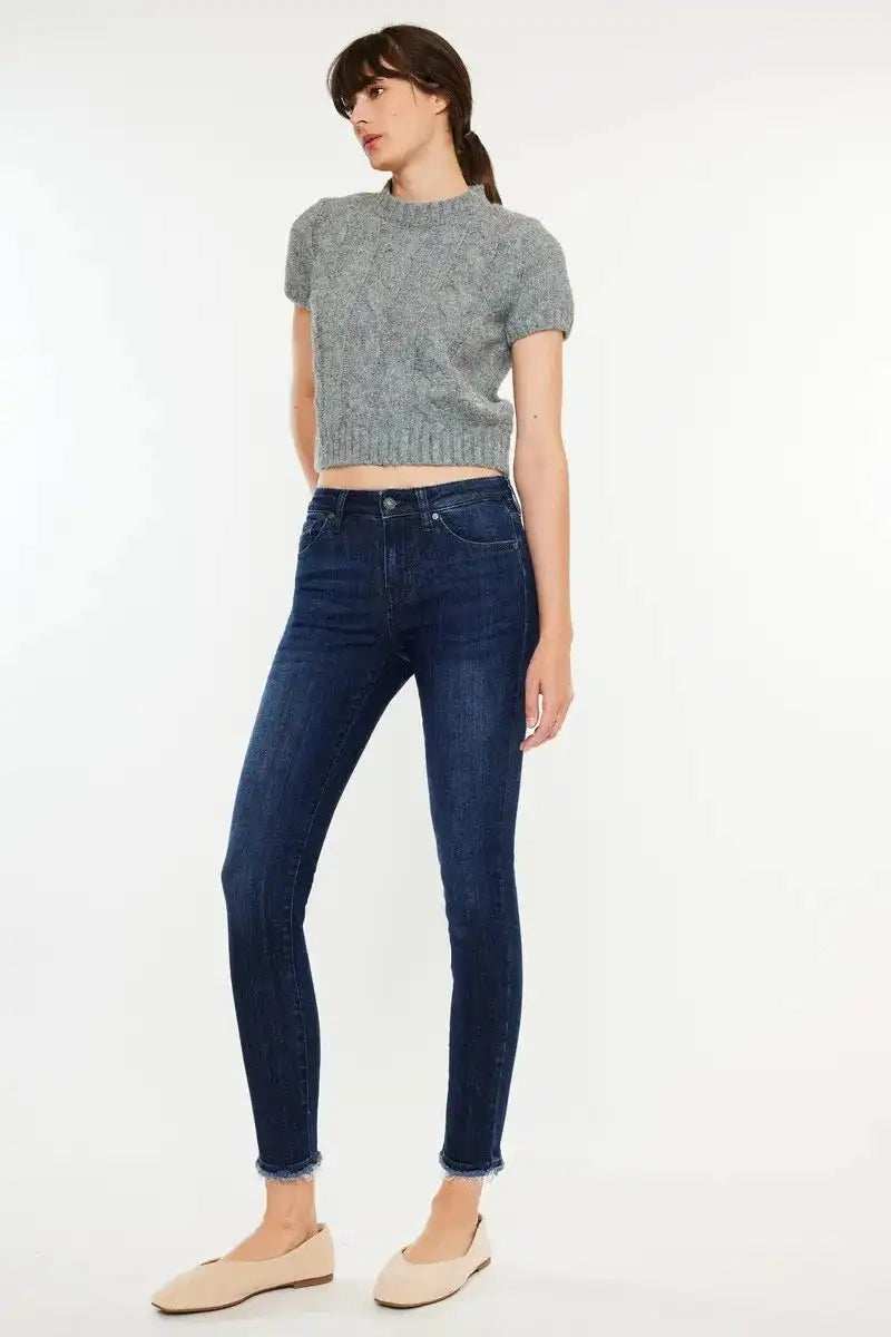 Kancan High-Rise Slim Fit Raw Hem Ankle Jeans - Trendsi - Flyclothing LLC