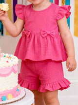 Children's Ruffle Trim Bowknot Top & Shorts Set - Trendsi - Flyclothing LLC