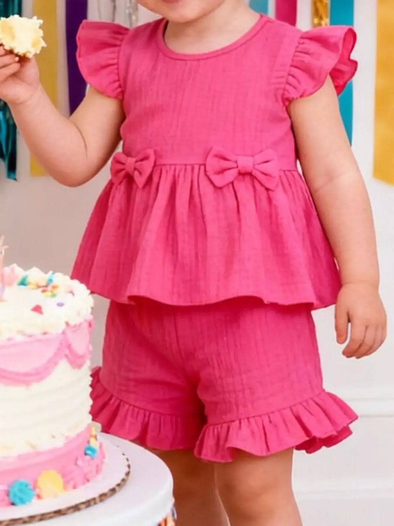 Children's Ruffle Trim Bowknot Top & Shorts Set - Trendsi - Flyclothing LLC