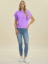 Double Take Full Size Mock Neck Short Sleeve Sweater - Trendsi - Flyclothing LLC