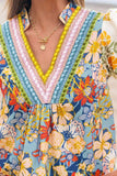 Multicolour Crochet V Neck Half Sleeve Boho Floral Blouse - Trendsi - Flyclothing LLC