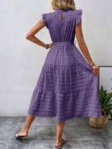 Tied Ruffled Cap Sleeve Midi Dress - Trendsi - Flyclothing LLC