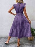 Tied Ruffled Cap Sleeve Midi Dress - Trendsi - Flyclothing LLC